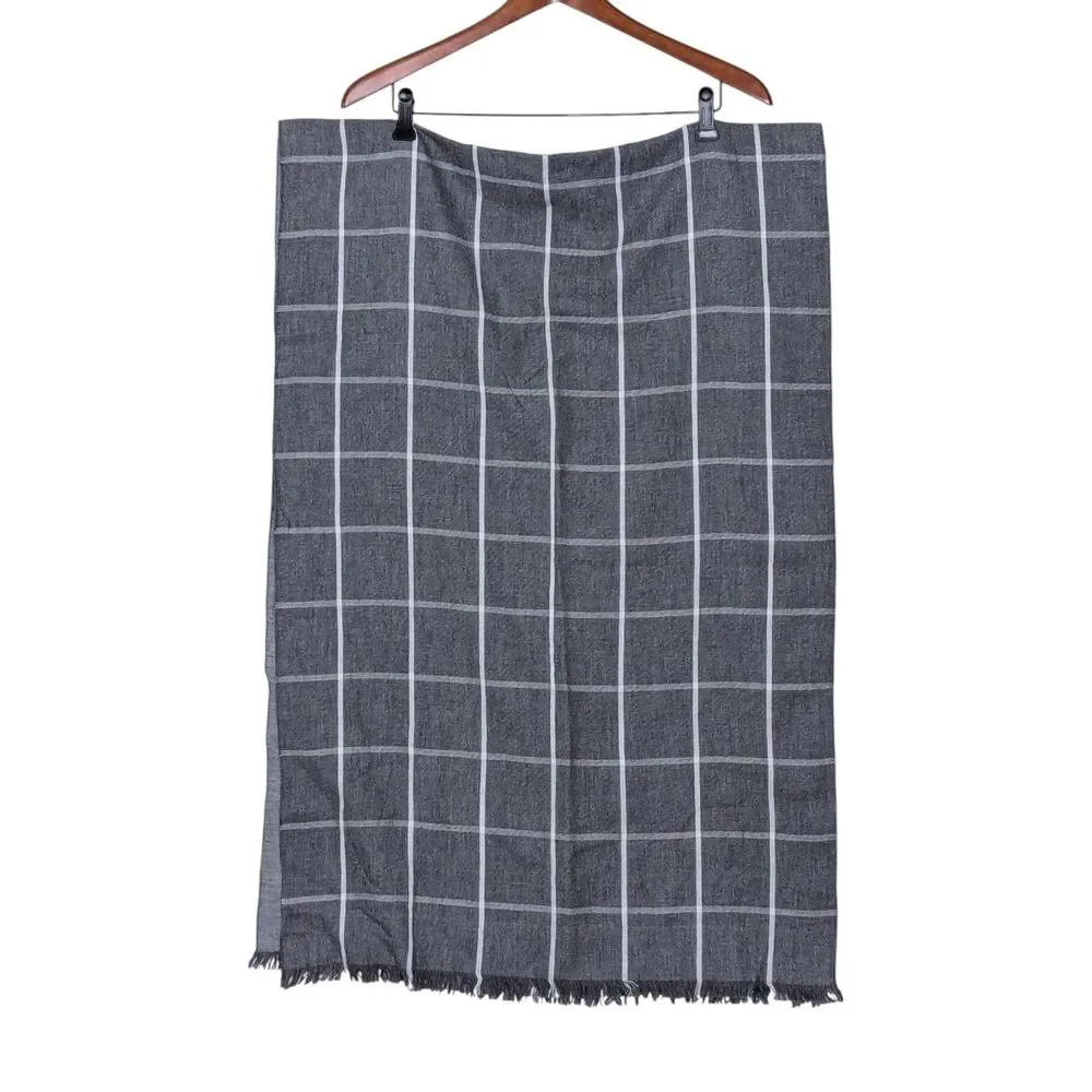 Banana Republic Extra Fine Merino Wool Plaid Scarf One Size Gray Wide Fringed